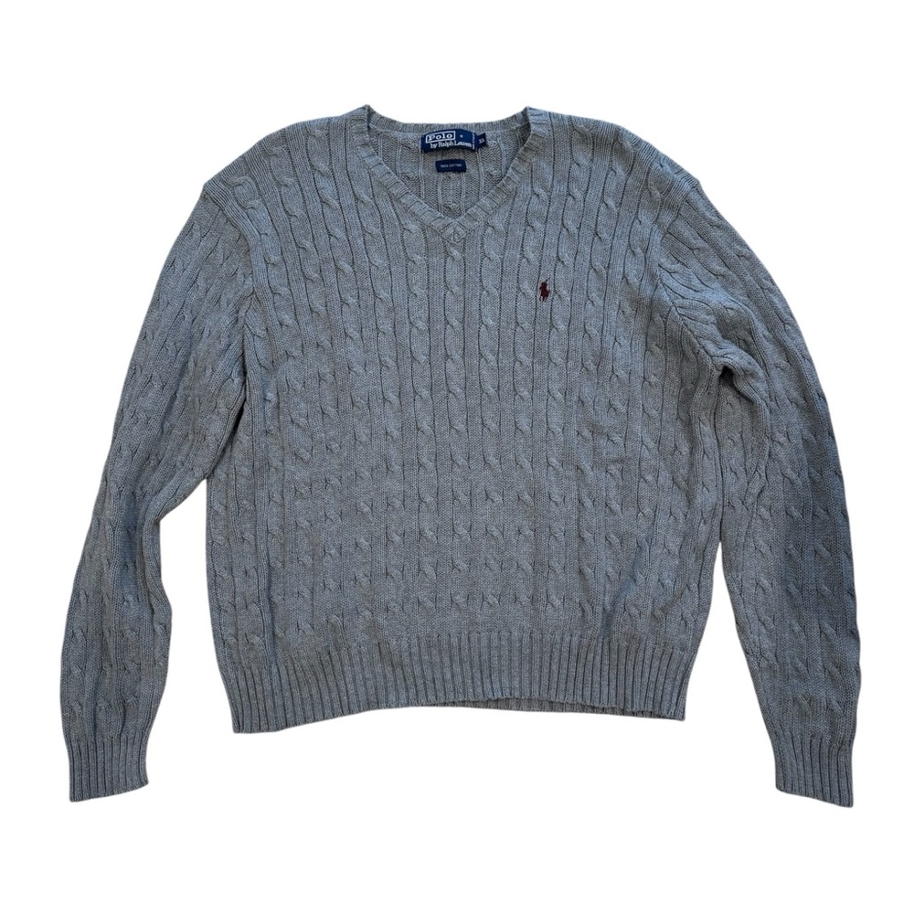 Polo by Ralph Lauren Gray V-Neck Cable Knit Sweater